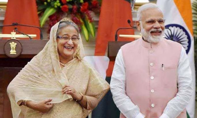 বাংলাদেশের ক্ষমতাচ্যুত সাবেক প্রধানমন্ত্রী শেখ হাসিনা ও ভারতের প্রধানমন্ত্রী নরেন্দ্র মোদি