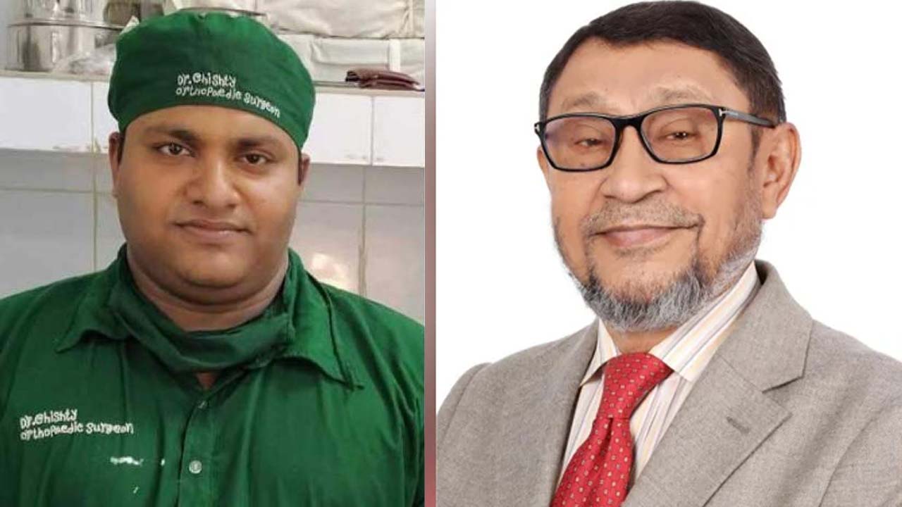 চিকিৎসক মঈনুল হাসান চিশতী (বাঁয়ে) ও স্বাস্থ্যমন্ত্রী সরদার মো: সাখাওয়াত হোসেন
