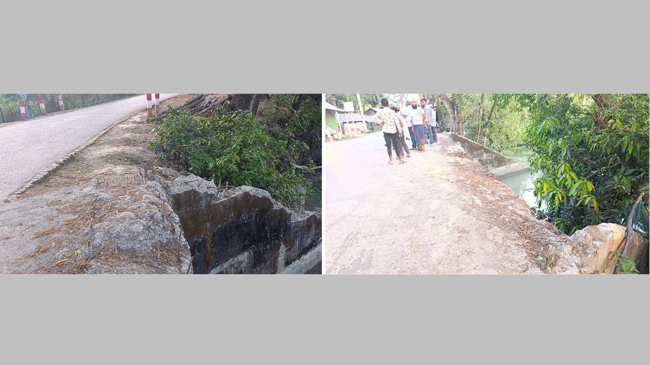 সেতুর রেলিং ভেঙে যাওয়ায় ঝুঁকিতে স্থানীয়রা