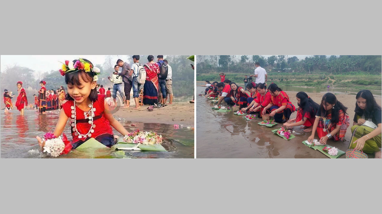 নদী ও পাহাড়ি ছড়াতে ফুল ভাসিয়ে ফুল বিজু উৎসব পালন
