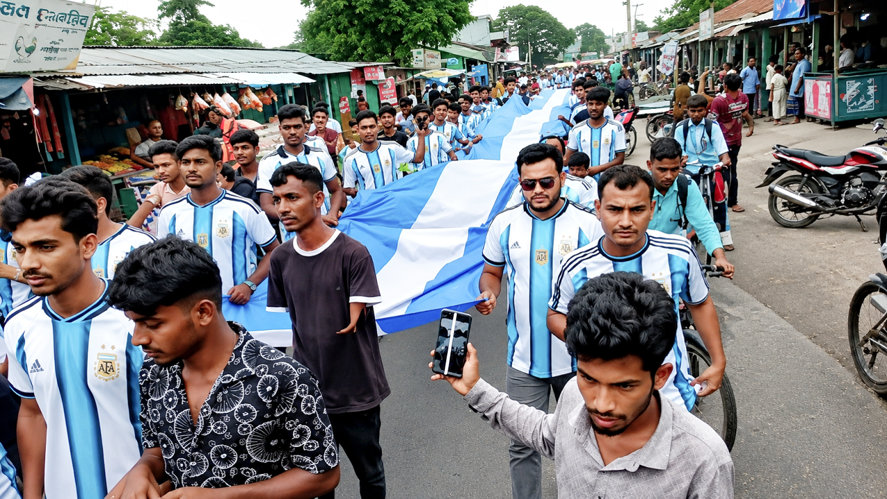 খানসামায় আর্জেন্টিনা ভক্তদের ৭ শ’ ফুট দীর্ঘ পতাকায় ব্যতিক্রমী র‍্যালি
