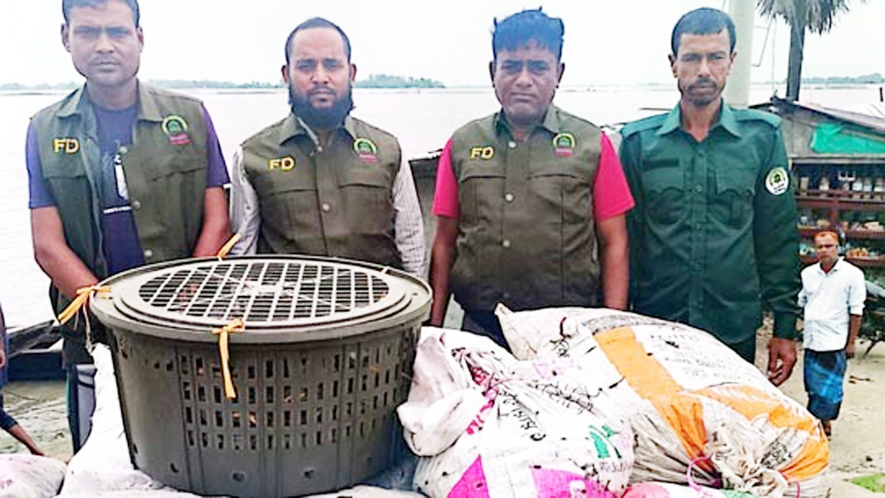 জব্দকৃত কাঁকড়া ও নৌকা