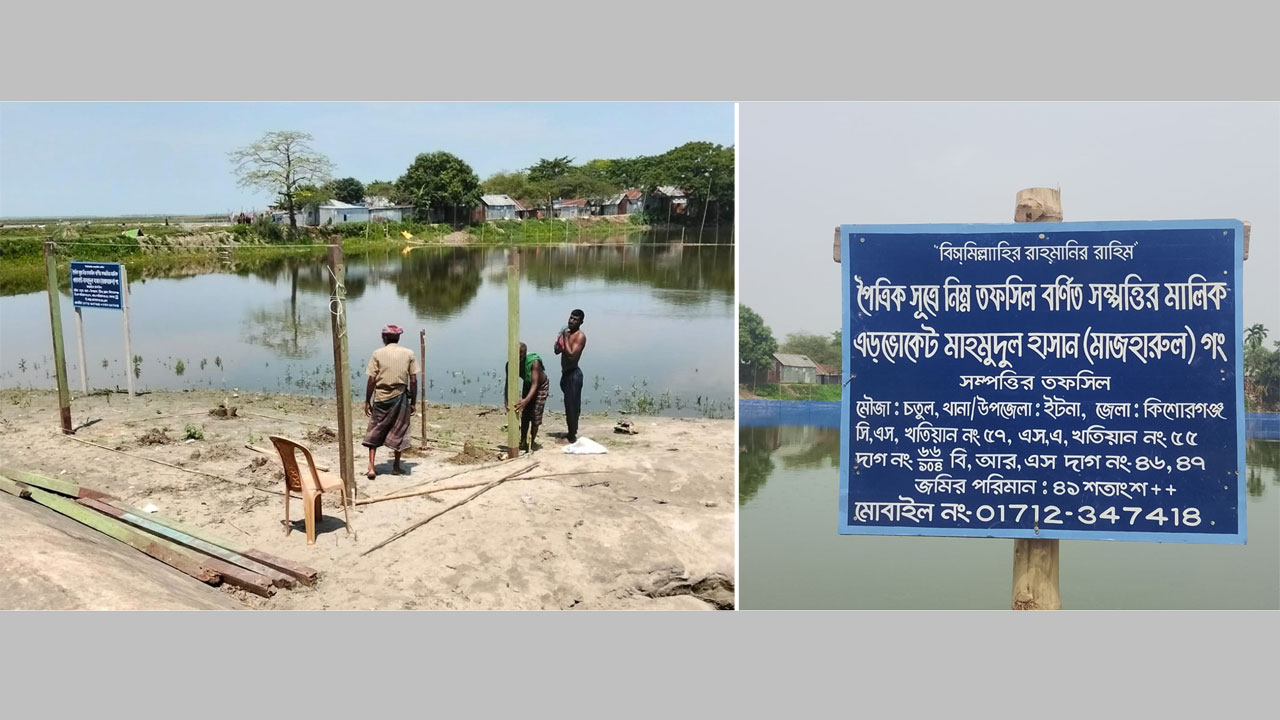 কলেজের পুকুর দখল করে লাগানো হয়েছে সাইবোর্ড