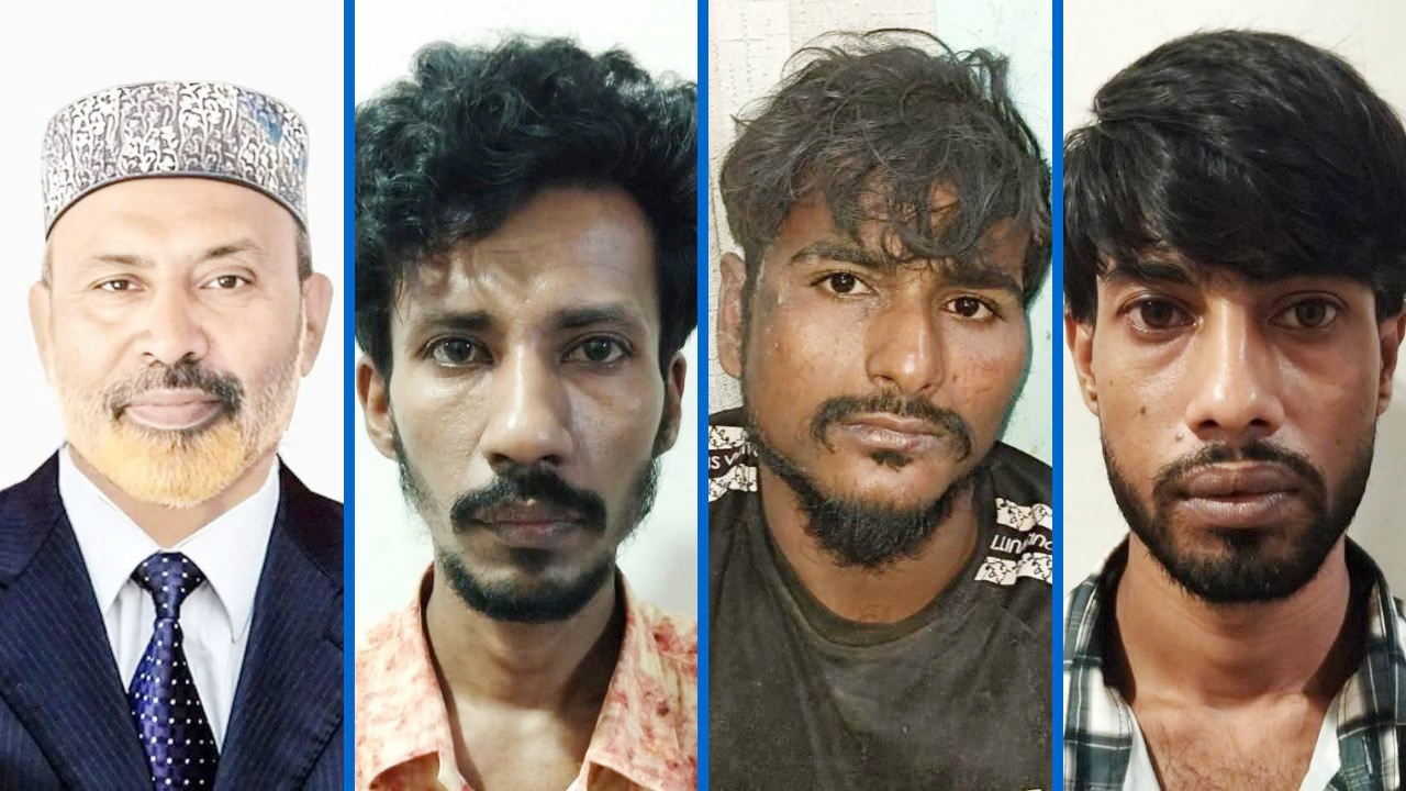 (বা থেকে ১ম) নিহত জাহিদুল আলম ওরফে জাহাঙ্গীর, পরবর্তী তিনজন আটক তিন ভাড়াটে খুনি