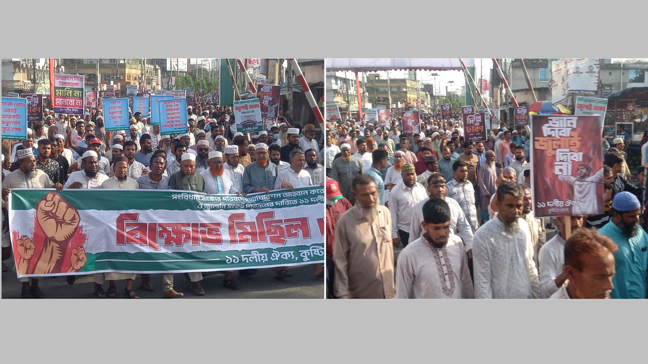 কুষ্টিয়ায় ১১ দলের বিক্ষোভ সমাবেশ