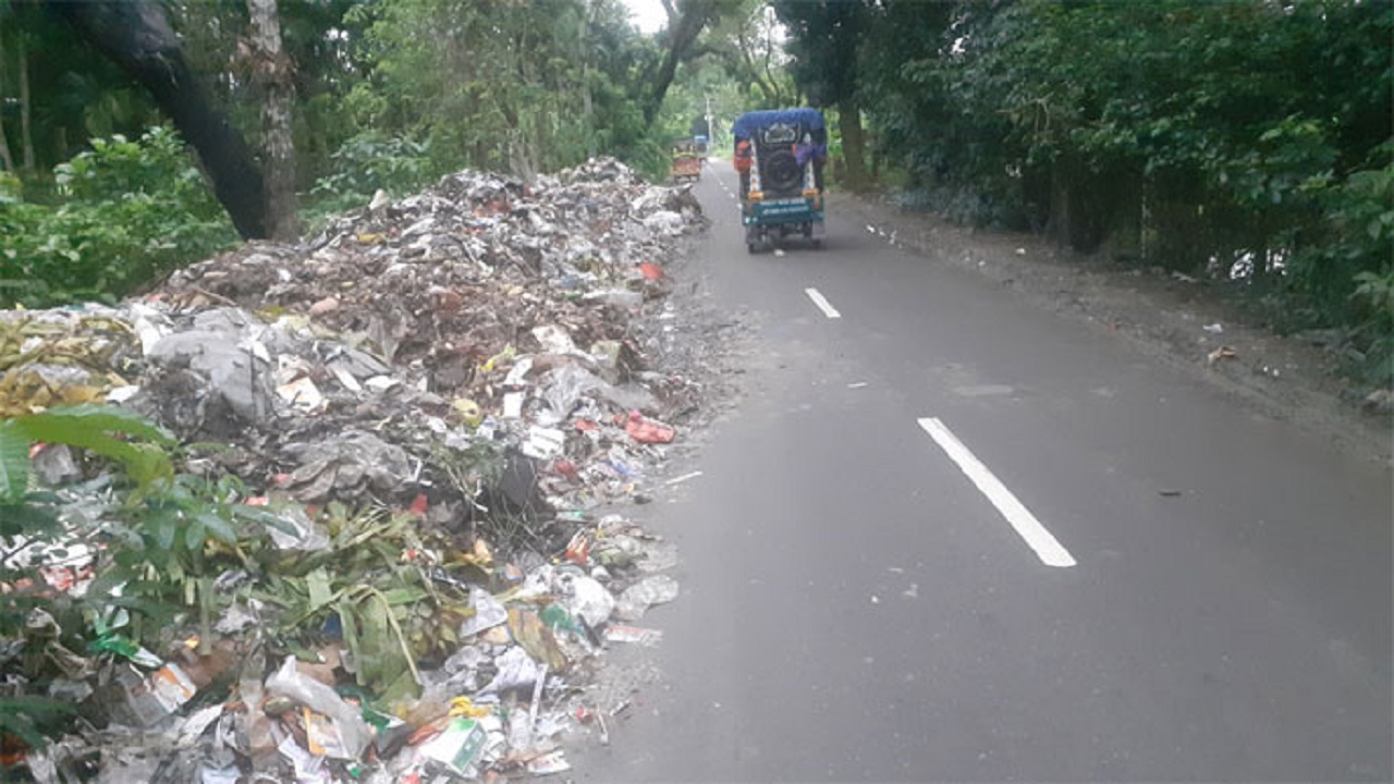 লালমোহনে সড়কের পাশে ময়লার ভাগাড়, স্থায়ী ডাম্পিং স্টেশন নির্মাণের দাবি