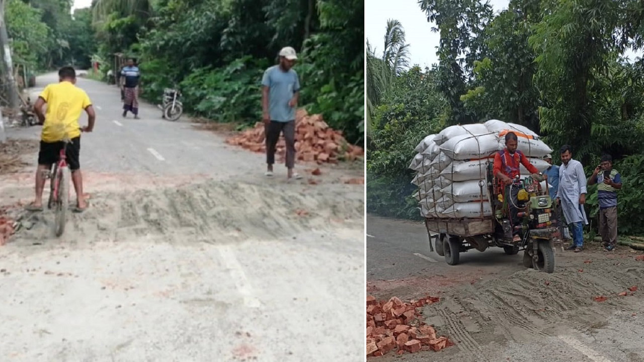 লোহাগড়ায় অতিবৃষ্টিতে সড়কে ধস, সাড়ে ৪ ঘণ্টা পর যানবাহন চলাচল শুরু
