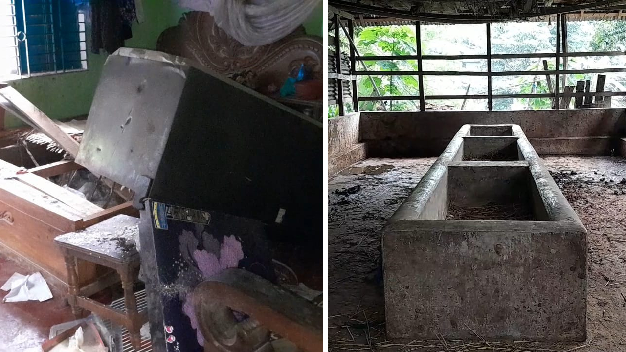 ঘরে ভাংচুর এবং গরু নিয়ে যাওয়ায় শূন্য গোয়াল