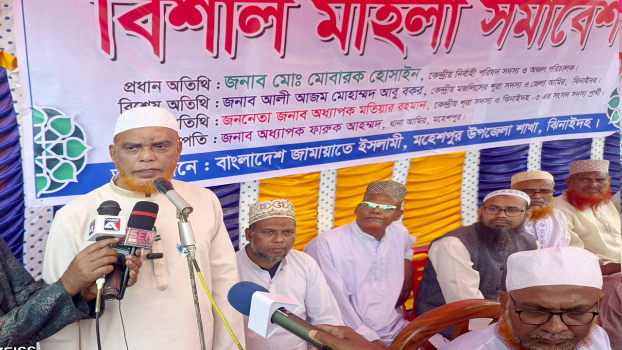 মহেশপুরে মহিলা সমাবেশে বক্তব্য রাখছেন মোবারক হোসাইন