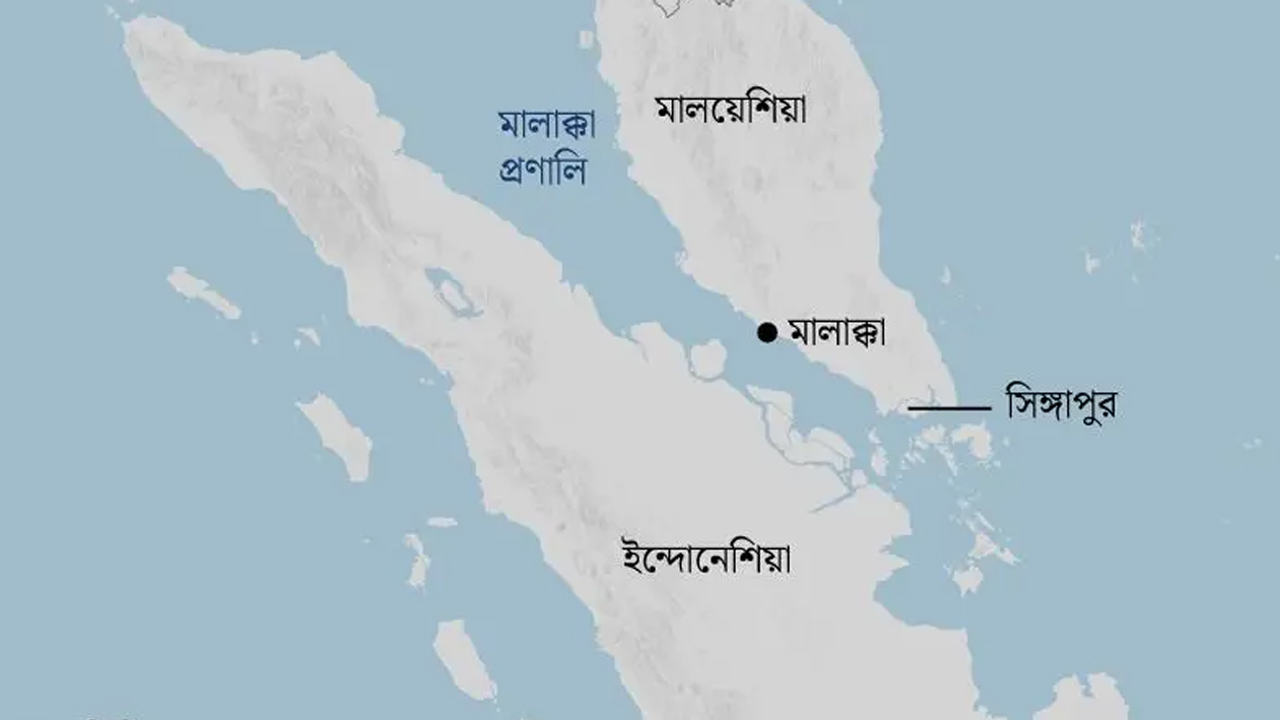 মানচিত্রে মালাক্কা প্রণালী