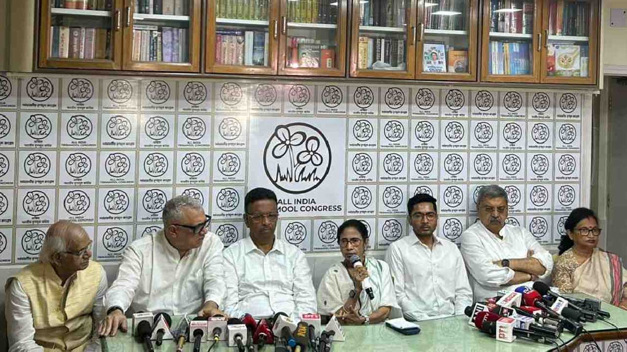 কলকাতার কালীঘাটে নির্বাচন-পরবর্তী সংবাদ সম্মেলনে বক্তব্য দেন তৃণমূল কংগ্রেস নেত্রী মমতা বন্দ্যোপাধ্যায়