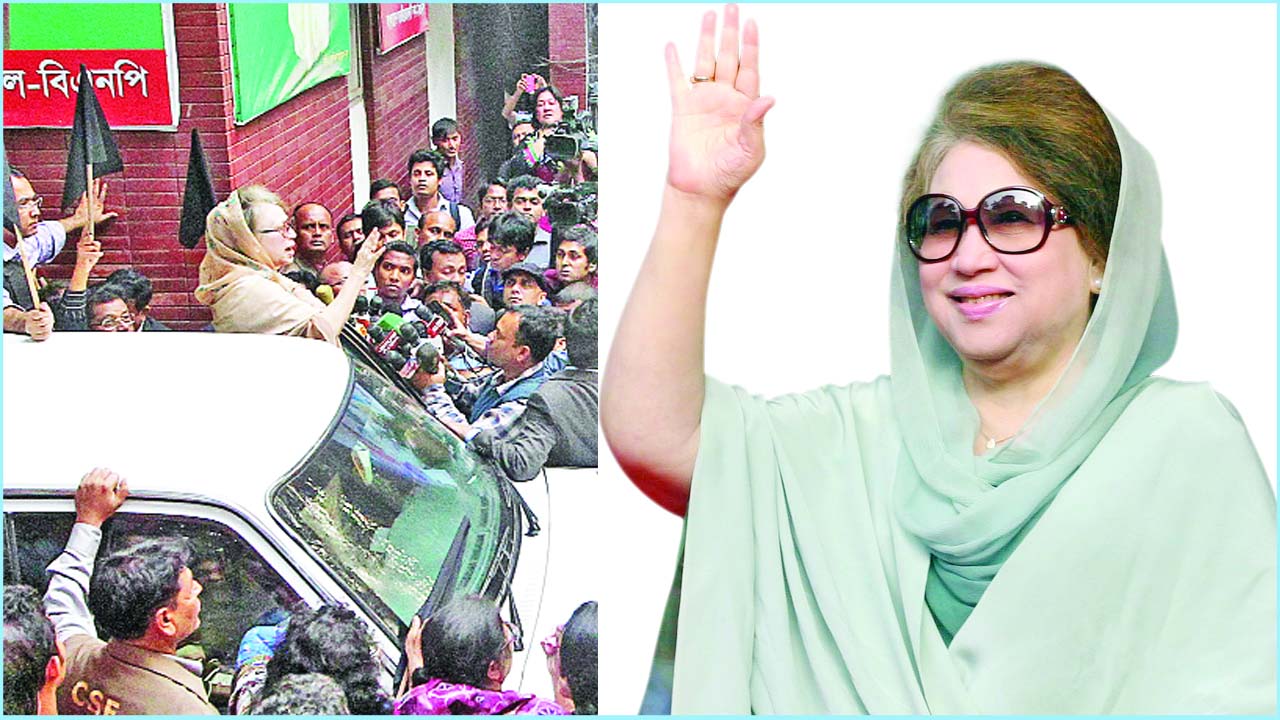 গুলশান কার্যালয়ে অবরুদ্ধ করার পর সাংবাদিকদের সামনে কথা বলছেন খালেদা জিয়া