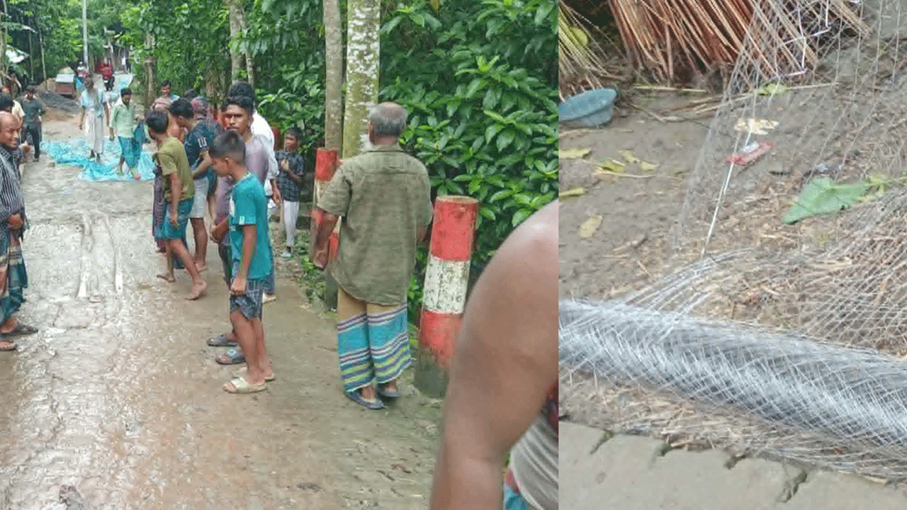 গুনার জাল দিয়ে সড়ক ঢালাই