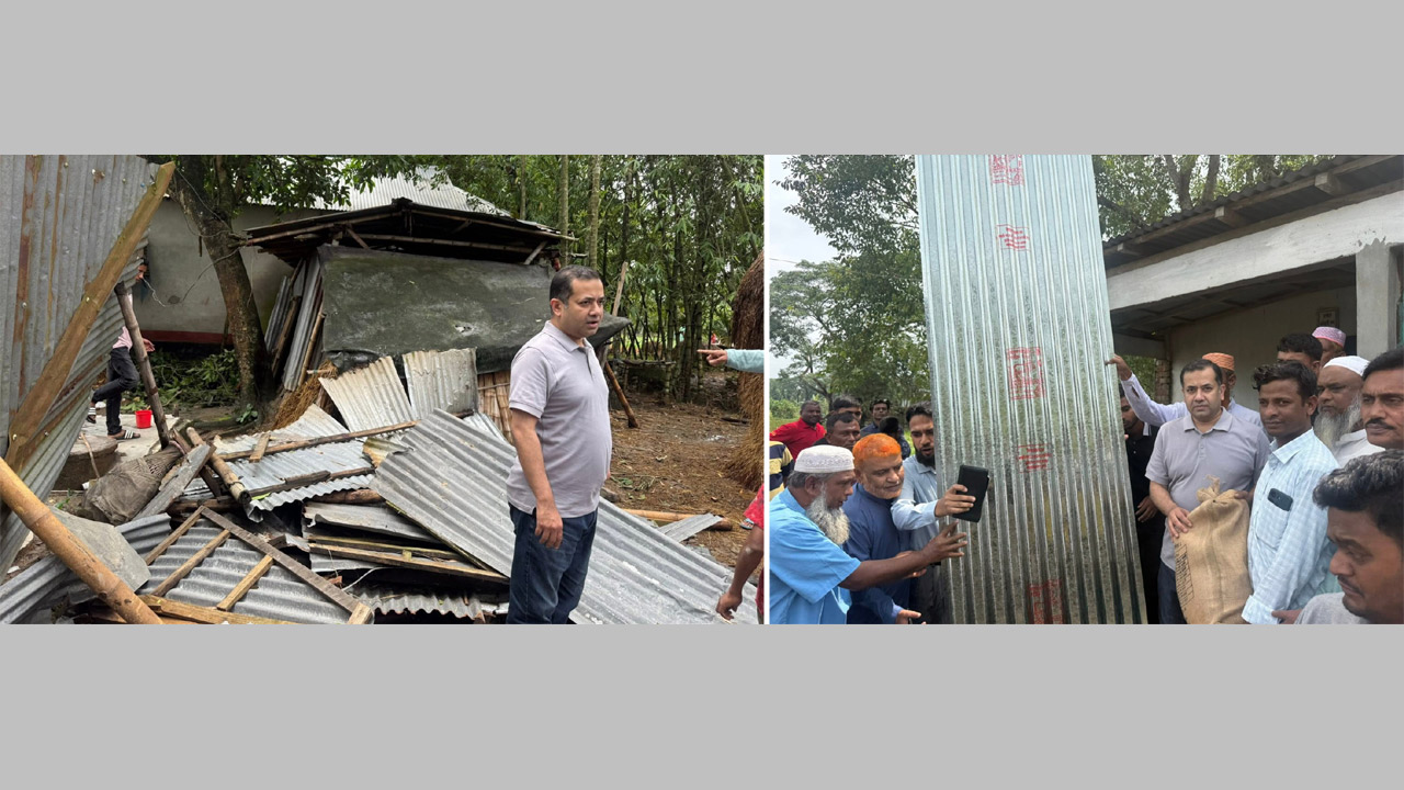 ঝড়ে ক্ষতিগ্রস্তদের সহায়তা করছেন তথ্য প্রতিমন্ত্রী ইয়াসের খান চৌধুরী