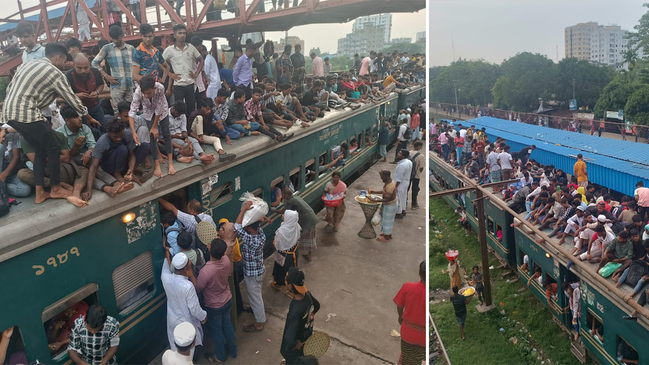 ট্রেনের ছাদেও যাত্রীদের ভিড়