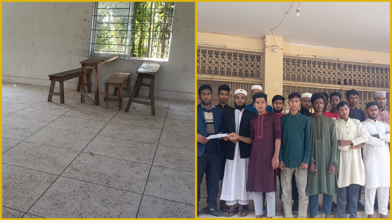 শেখবাধা রিয়াজিয়া দাখিল মাদরাসায় দীর্ঘদিন ধরে তীব্র বেঞ্চ সঙ্কট চলছে