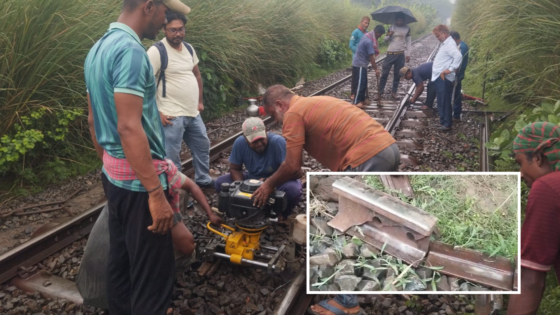 রেললাইন মেরামত ও রেললাইনের ভাঙা অংশের ছবি