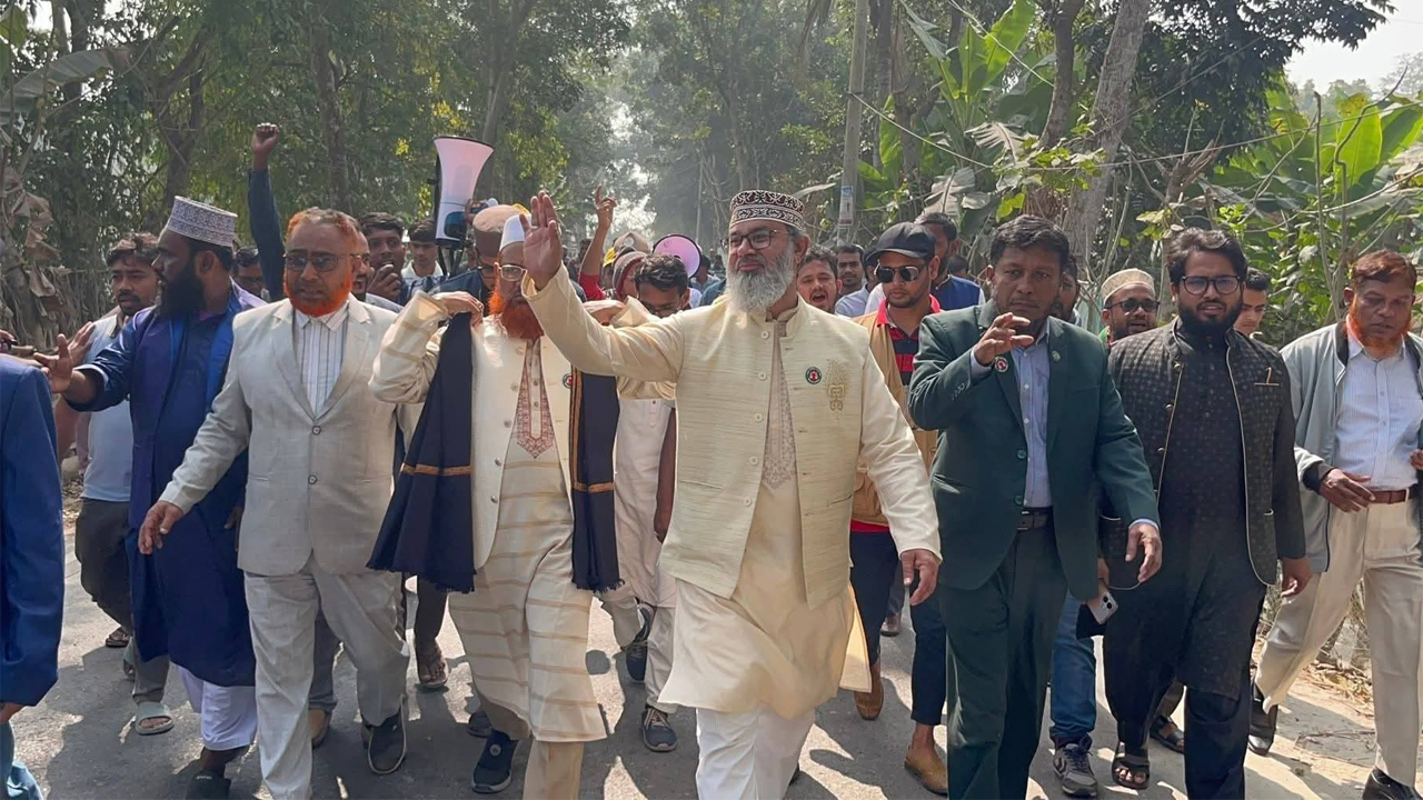 নাজিরপুর উপজেলার মালিখালি এলাকায় নির্বাচনী প্রচারণা চালান মাসুদ সাঈদী