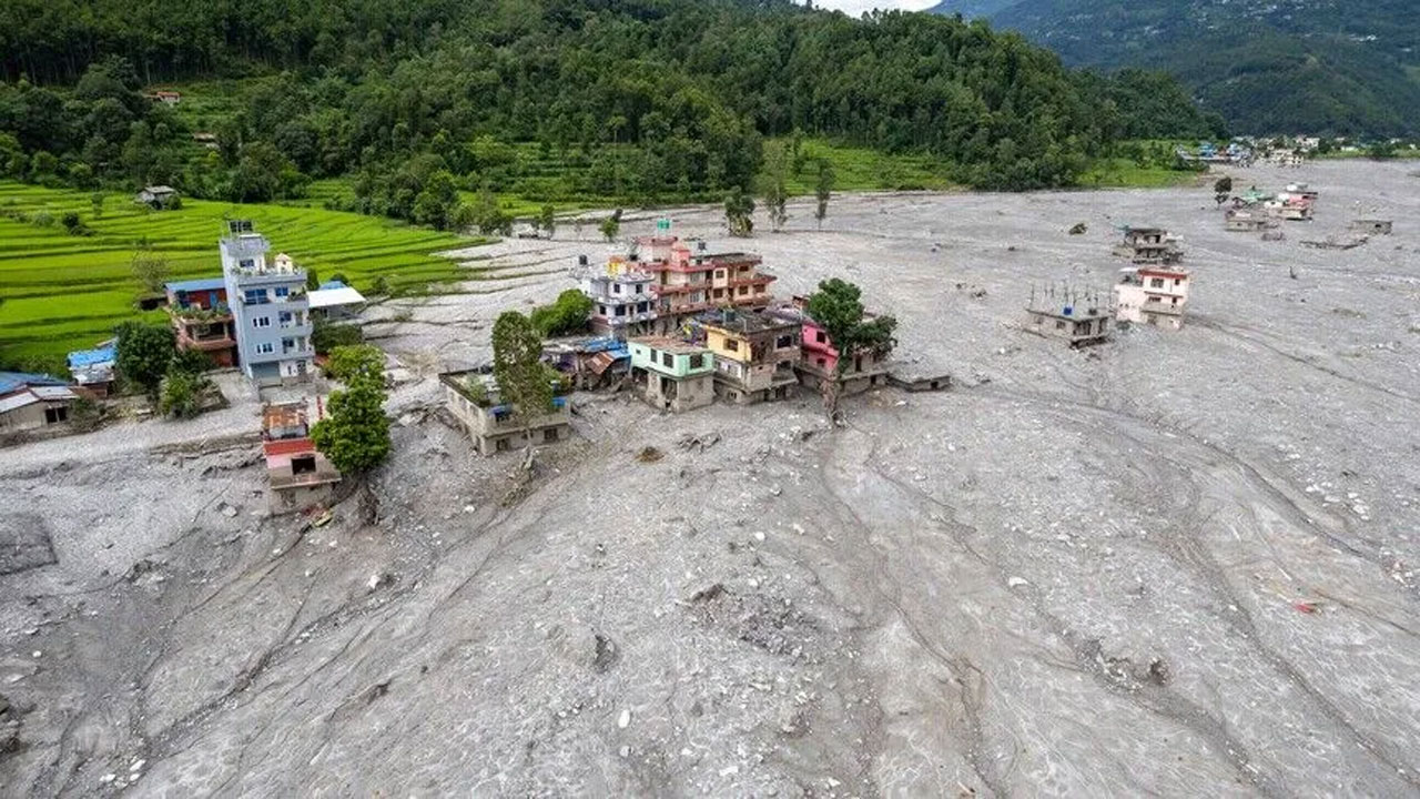 নেপালের বন্যাকবলিত একটি এলাকা