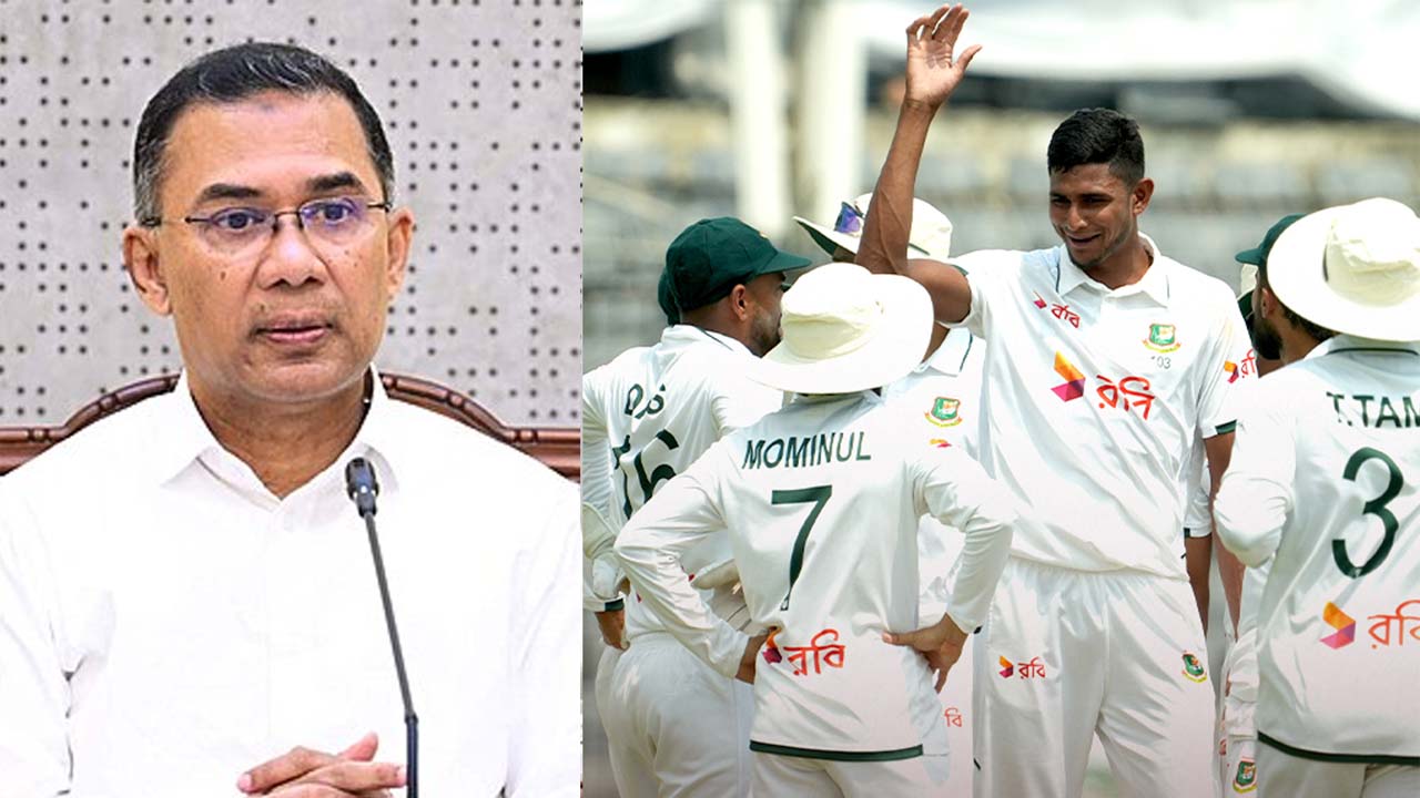 প্রধানমন্ত্রী তারেক রহমান (বাঁয়ে) ও বাংলাদেশ দল