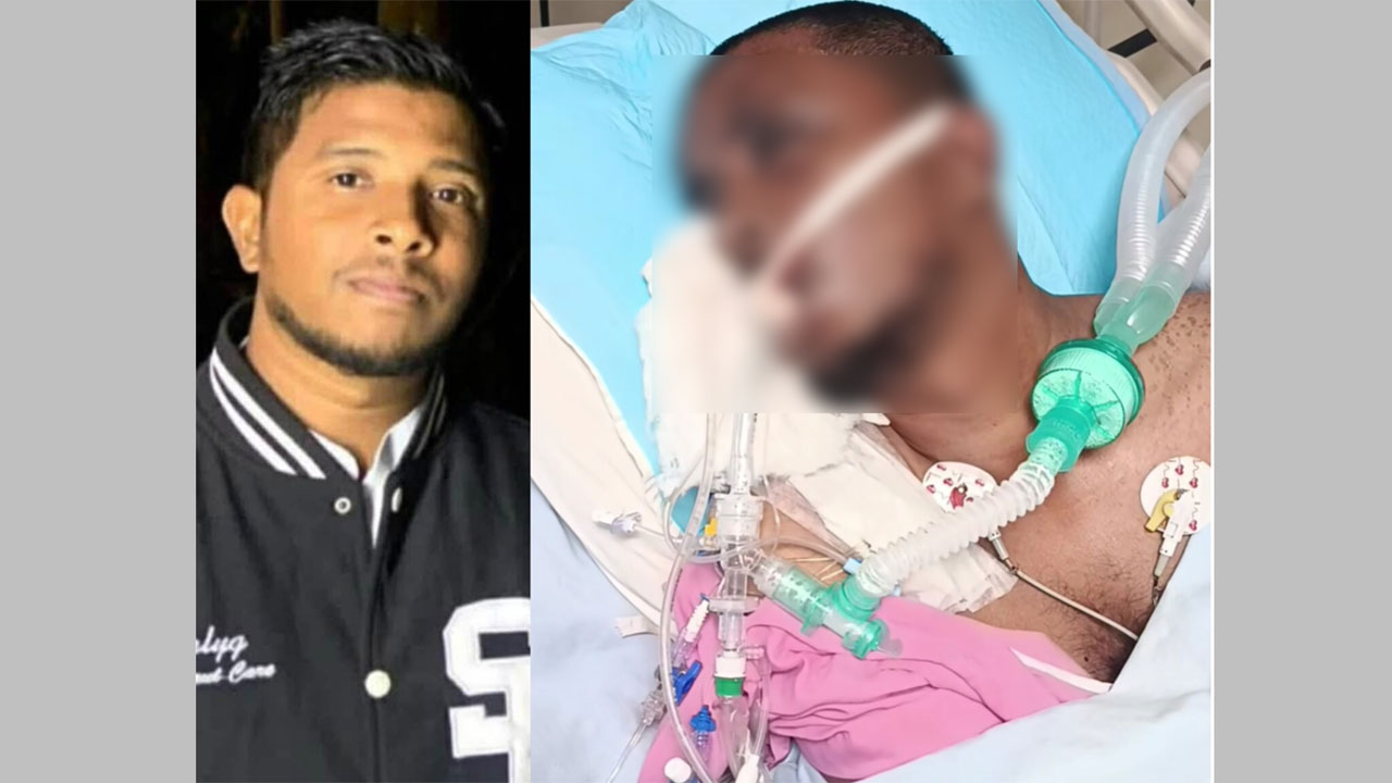 নাফিজুর রহমান পলাশ, (ডানে) আইসিইউতে ভর্তি