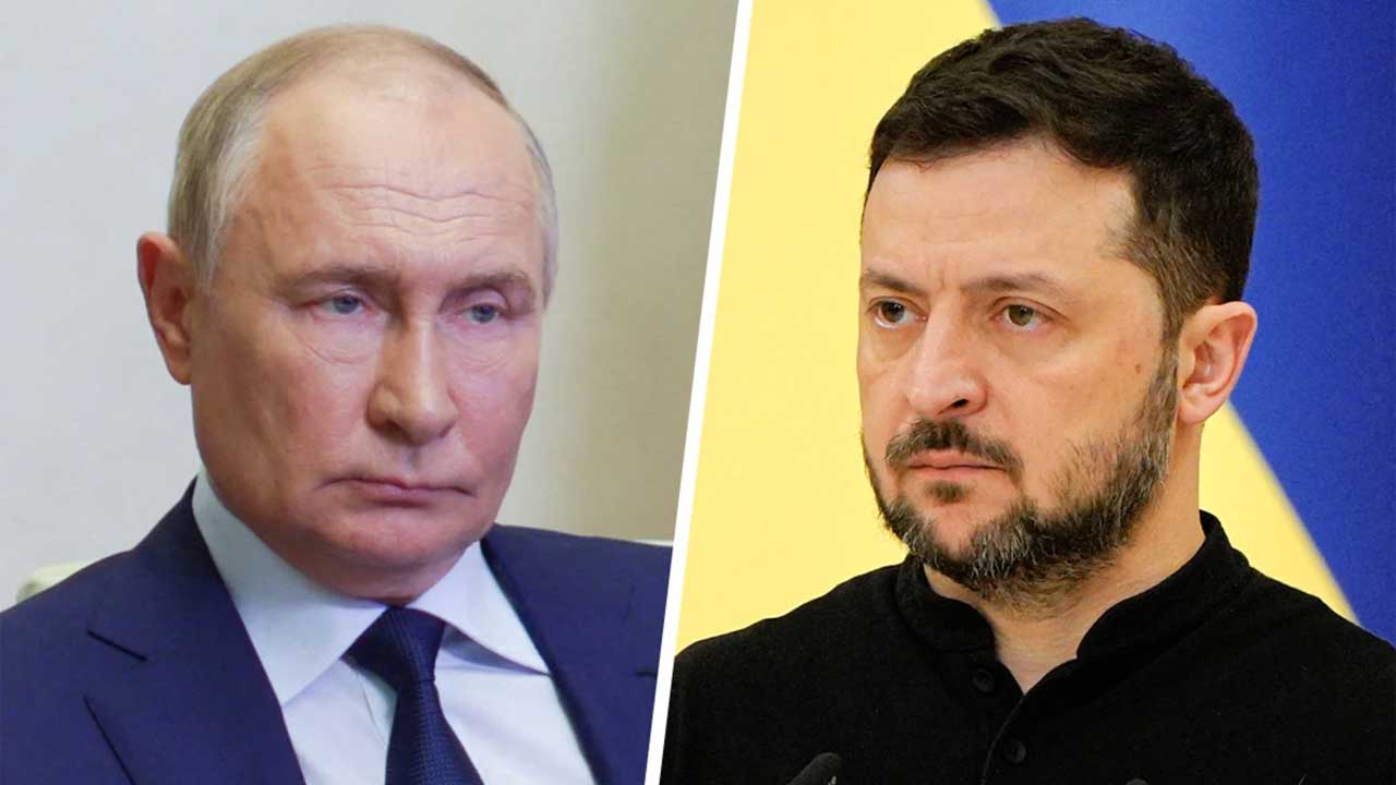 রাশিয়ার প্রেসিডেন্ট ভ্লাদিমির পুতিন ও ইউক্রেনের প্রেসিডেন্ট ভলোদিমির জেলেনস্কি