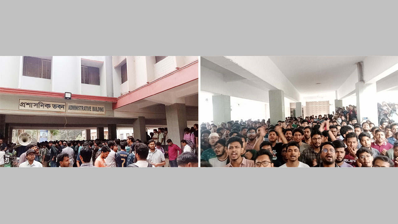 ছাত্র রাজনীতি বন্ধসহ তিন দফা দাবিতে রুয়েট শিক্ষার্থীদের অবস্থান কর্মসূচি