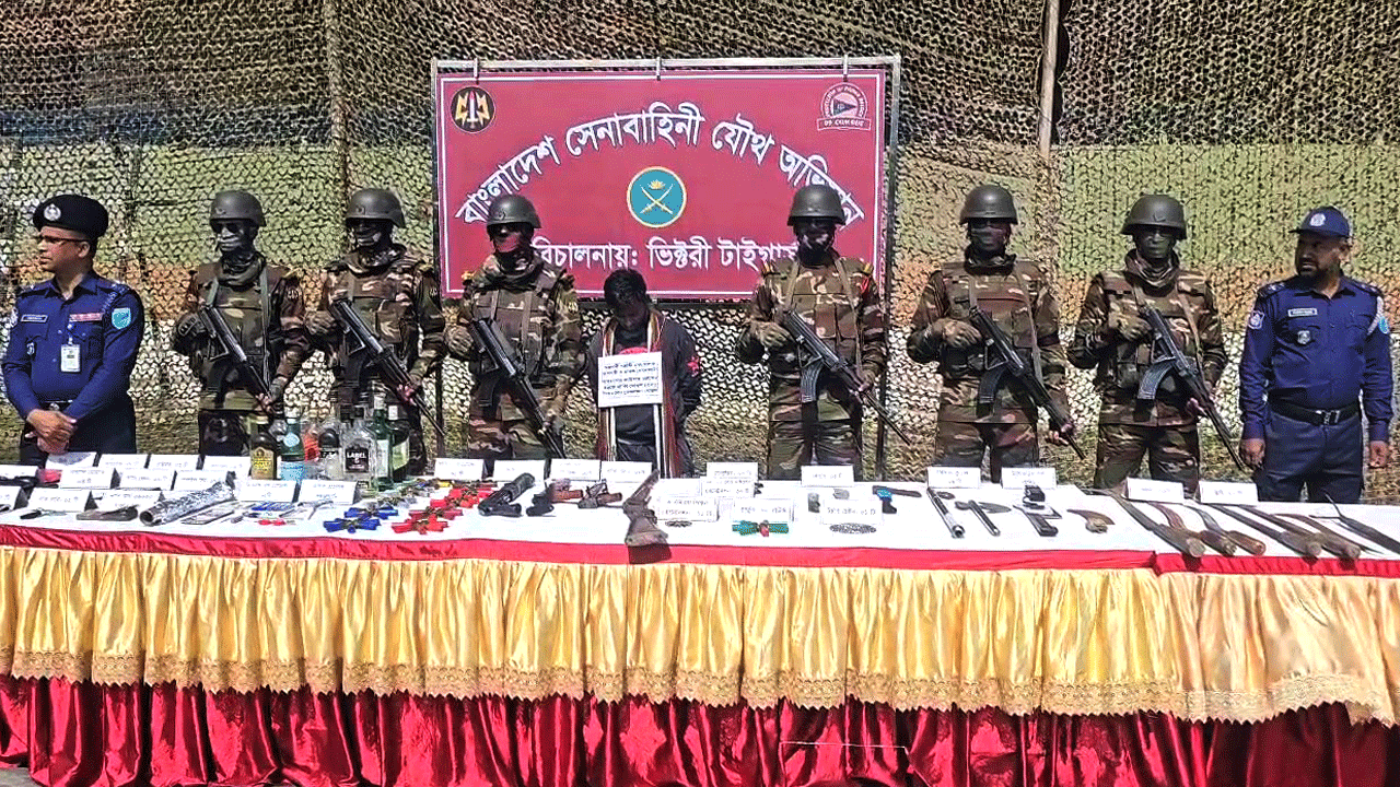 আটক ব্যক্তি, উদ্ধারকৃত অস্ত্র ও অন্যান্য সামগ্রী