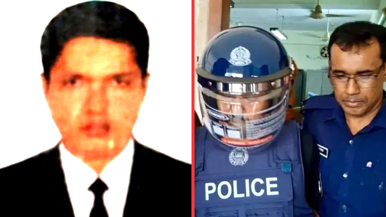 নিহত পুলিশের বিশেষ শাখার উপ-পরিদর্শক আলতাব হোসেন, (ডানে) আদালতে প্রধান আসামি জহুরুল