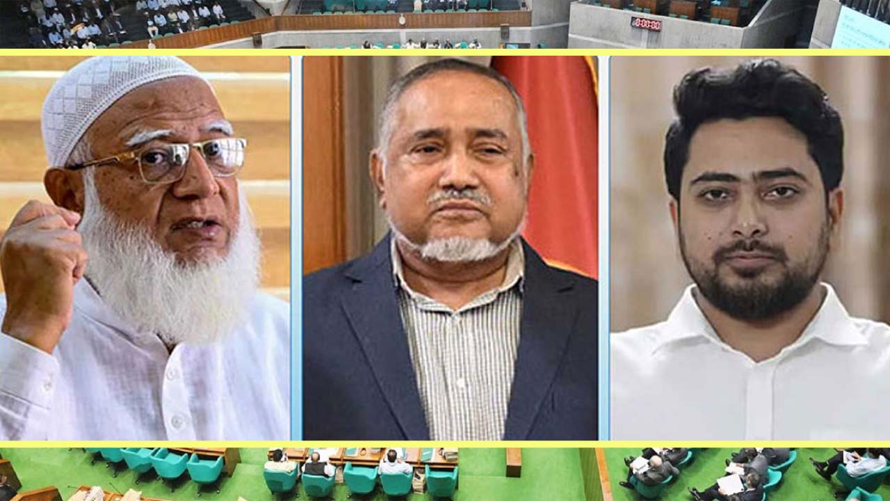 জামায়াতে ইসলামীর আমির ডা: শফিকুর রহমান, নায়েবে আমির সৈয়দ আবদুল্লাহ মুহাম্মদ তাহের ও এনসিপির আহ্বায়ক নাহিদ ইসলাম