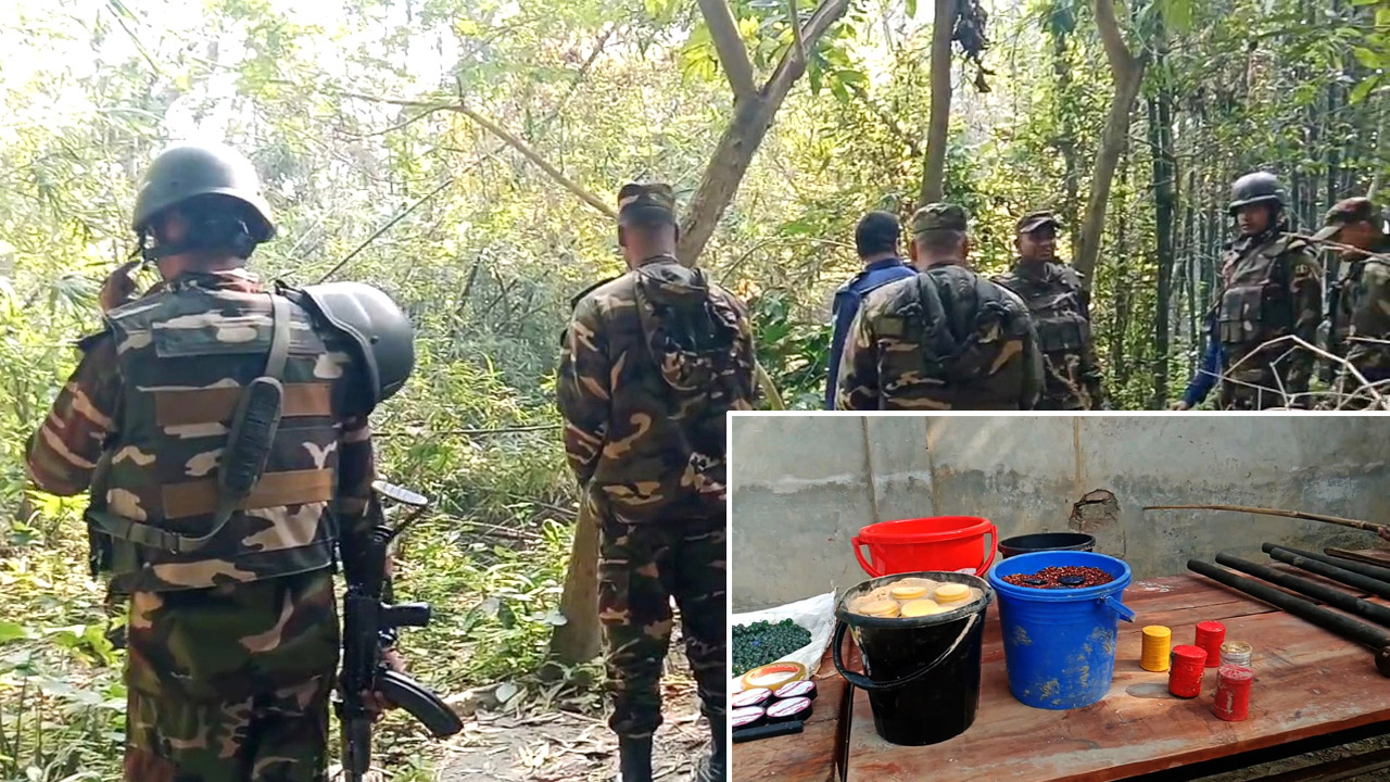 শরিয়তপুরের বিলাসপুর থেকে বিপুল পরিমাণ ককটেল, বোমা তৈরির সরঞ্জাম ও দেশীয় অস্ত্র উদ্ধার করেছে যৌথ বাহিনী
