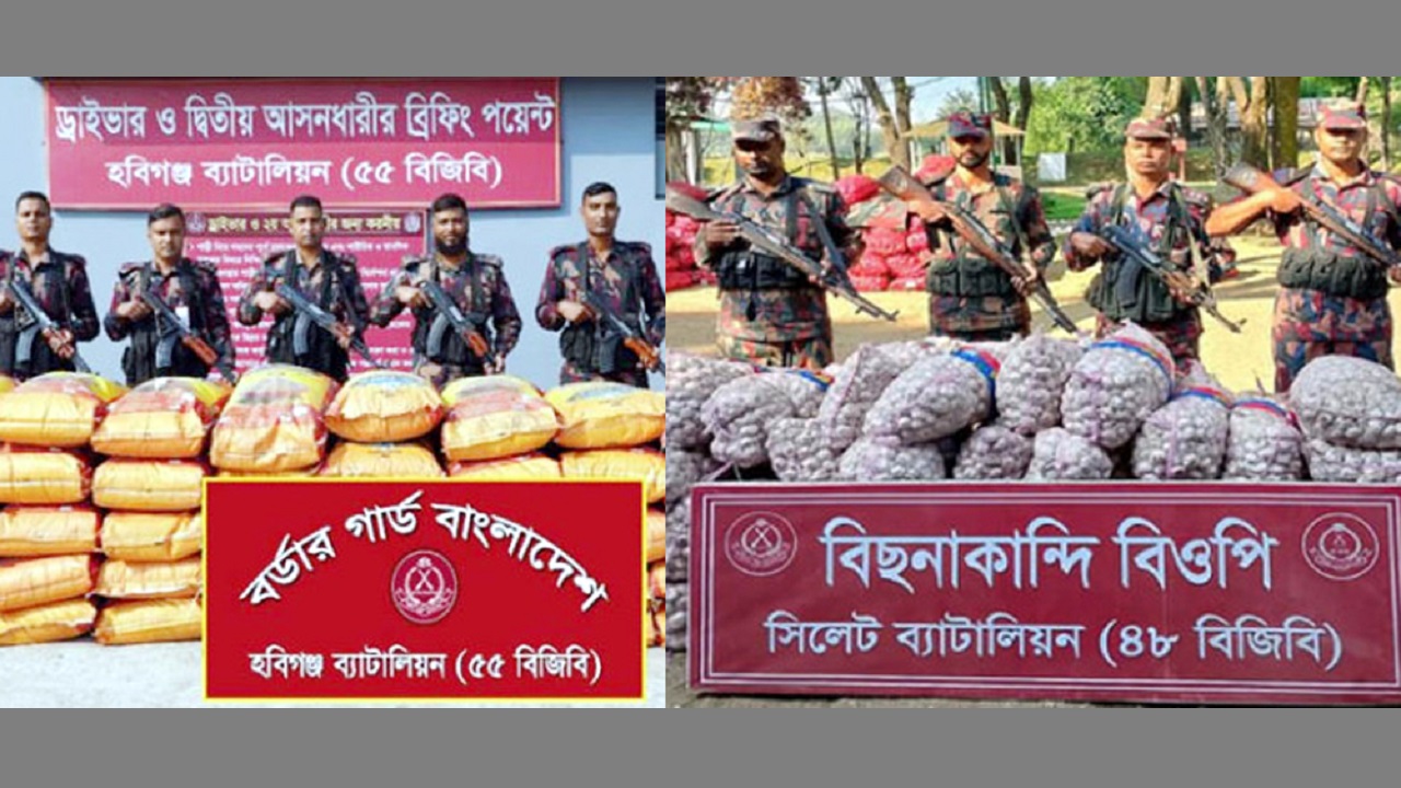 সিলেট ও হবিগঞ্জে বিজিবির ২ কোটি টাকার চোরাইপণ্য জব্দ