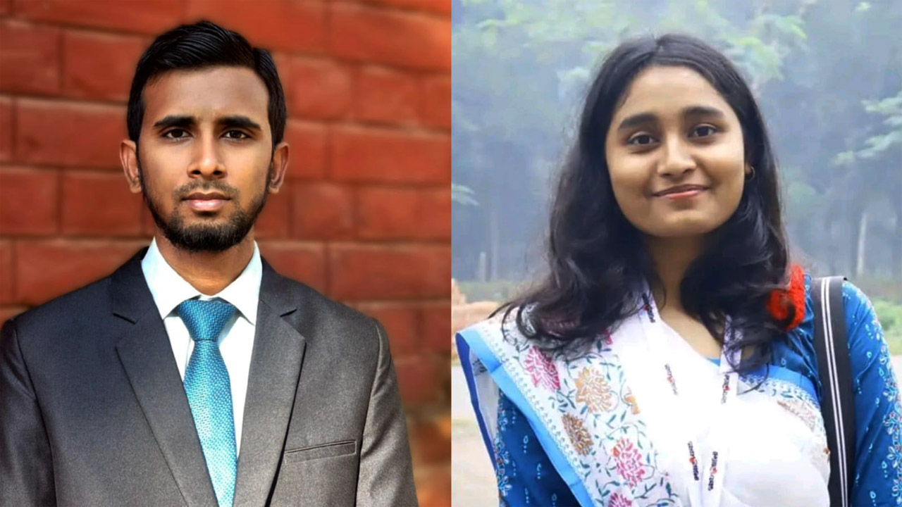 বাকৃবি সাংবাদিক সমিতির ২০২৬ সালের সভাপতি তানভীর, সম্পাদক ইসরাত (বাঁ দিক থেকে)