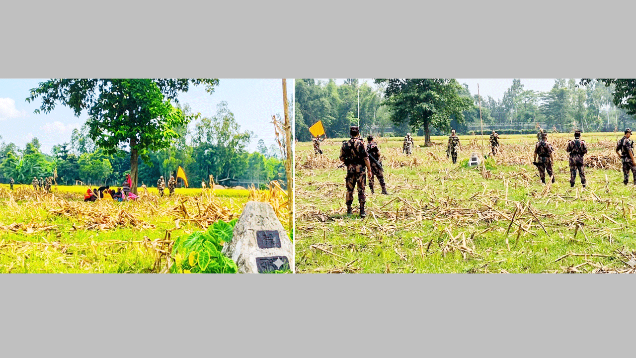 ভারতের অভ্যন্তরে অবস্থান করছেন ১১ জন, (ডানে) বিএসএফের অপচেষ্টা রুখতে বিজিবির কঠোর অবস্থান