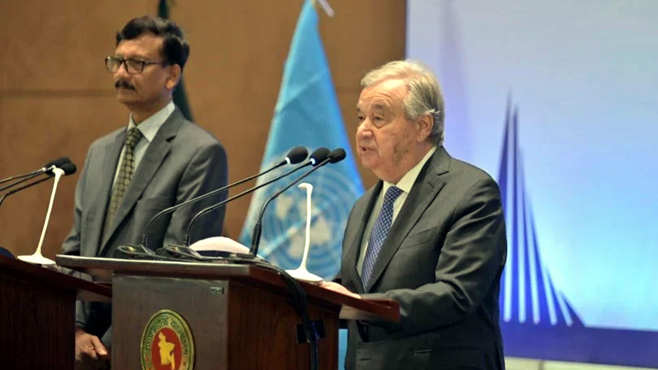 ঢাকায় যৌথ সংবাদ সম্মেলনে জাতিসংঘ মহাসচিব অ্যান্তোনিও গুতেরেস
