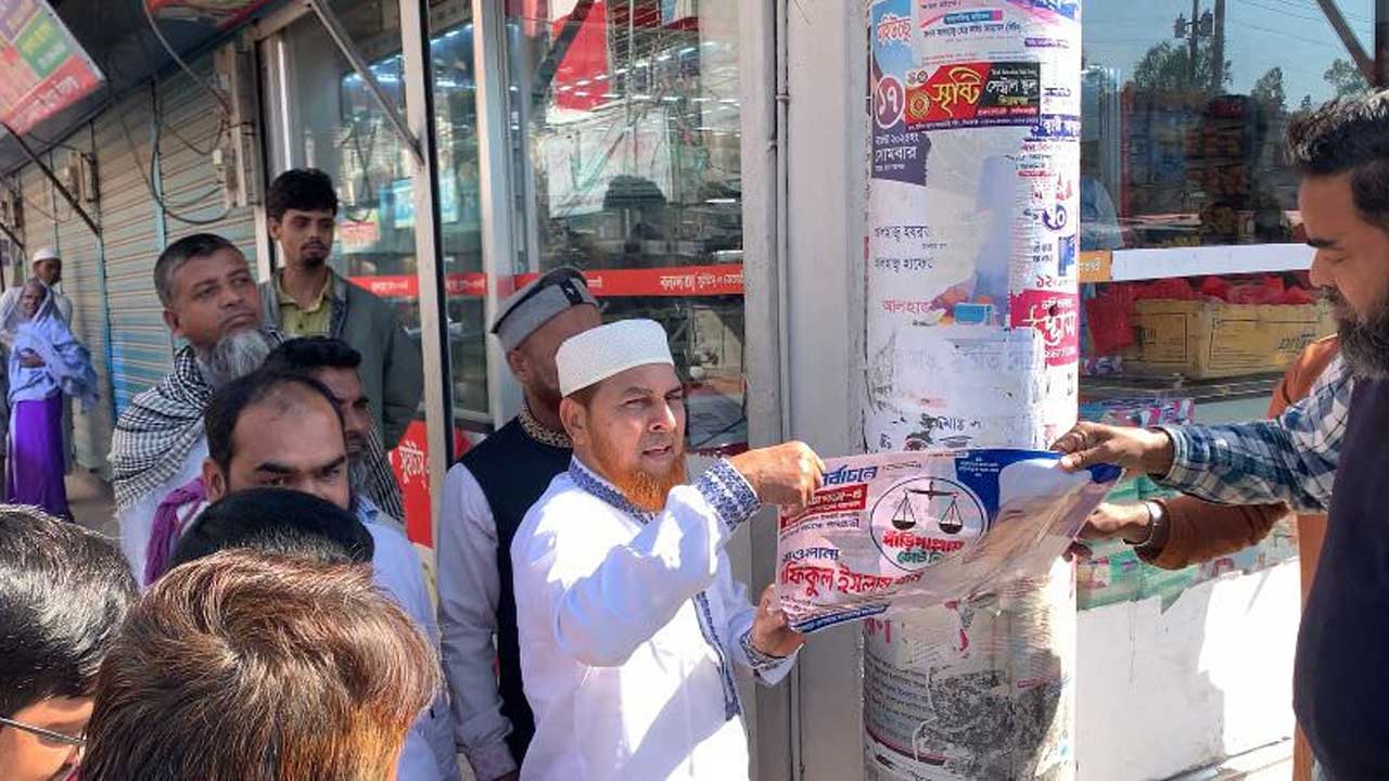 উল্লাপাড়ায় নিজ নির্বাচনী প্রচারের ব্যানার, ফেস্টুন ও পোস্টার অপসারণ কার্যক্রমে অংশ নেন রফিকুল ইসলাম খান