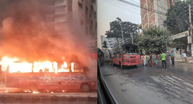 রাজধানীতে দুই বাসে আগুন