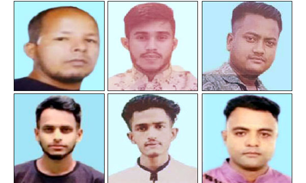 বাঁ থেকে- তাজ উদ্দিন, মো: নাজমুল ইসলাম, মিনহাজ; নিচে- সানি আহমদ, জয় আহমদ, গৌছ উদ্দিন