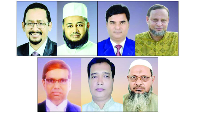 মিশকাতুল ইসলাম চৌধুরী পাপ্পা, অধ্যক্ষ জহিরুল ইসলাম, মোহাম্মদ লেয়াকত আলী, কামরুল ইসলাম হোছাইনী (উপরে)। কফিল উদ্দিন চৌধুরী, ইব্রাহিম বিন খলিল, ফরিদ আহমদ আনসারী (নিচে)