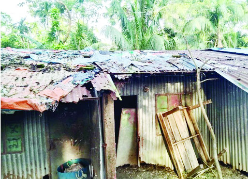 লালমোহন উপজেলার ধলীগৌরনগরের চতলা বাজারসংলগ্ন আবাসনের জরাজীর্ণ ঘর : নয়া দিগন্ত