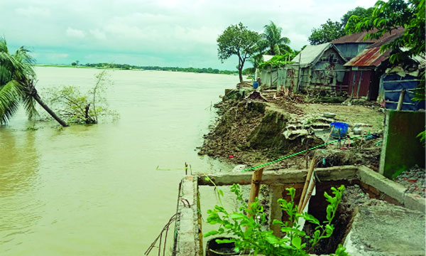 সুরমার করাল গ্রাসে হারিয়ে যাচ্ছে কামধরপুর গ্রামের বসতভিটা : নয়া দিগন্ত