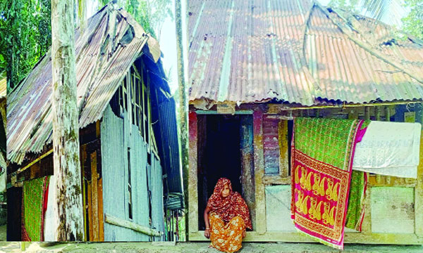 পটুয়াখালীতে ভাঙা ঘরে সন্তানদের নিয়ে মনোয়ারার মানবেতর জীবনযাপন : নয়া দিগন্ত