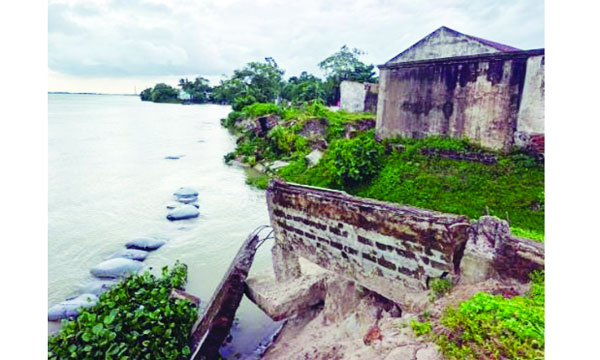 সরাইলের পানিশ্বর ইউনিয়ন এলাকার মেঘনা নদীর তীব্র ভাঙনে একটি স্থাপনা ধসে যাচ্ছে : নয়া দিগন্ত