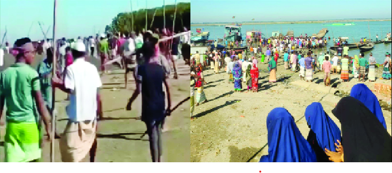 লাঠিসোঁটা নিয়ে চর দখলের জন্য যাচ্ছেন স্থানীয়রা