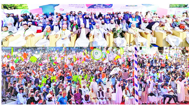 সিলেটে ৮ দলের বিভাগীয় সমাবেশে নেতৃবৃন্দ এবং সমাবেশের একাংশ (নিচে) : নয়া দিগন্ত