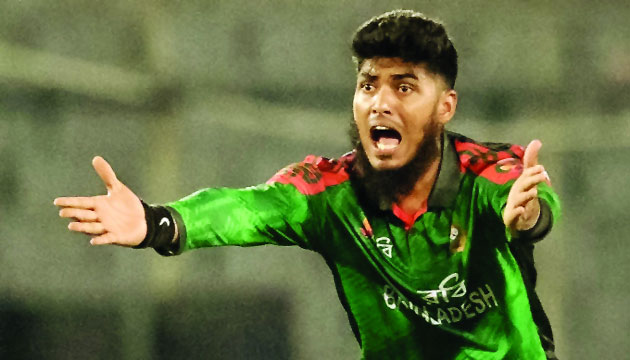 আউটের আবেদন করছেন রিশাদ হোসেন। এই লেগ স্পিনারের ৬ উইকেট নেয়ার কল্যাণেই ২০৭ রান করেও ওয়েস্ট ইন্ডিজকে হারিয়েছে বাংলাদেশ : ক্রিকইনফো