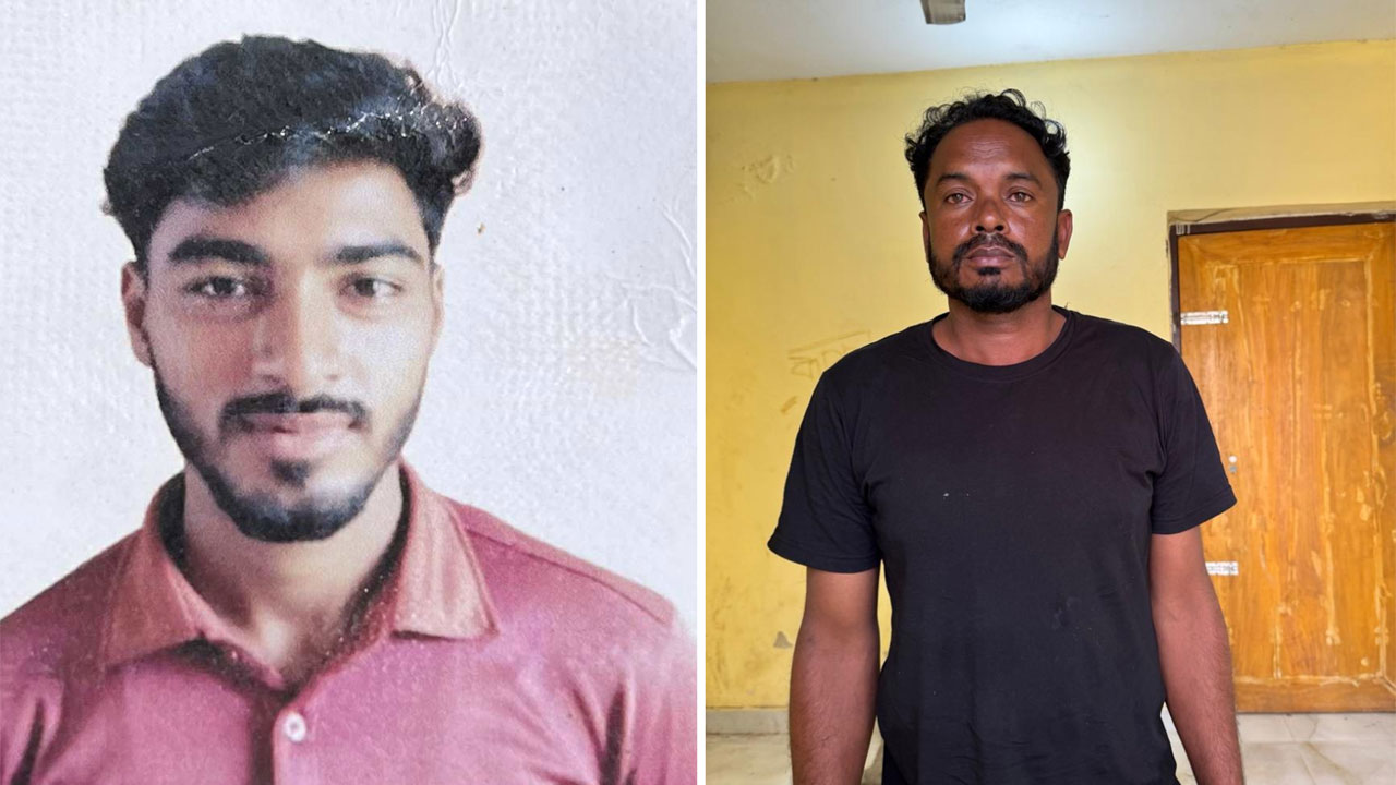 নিহত উমর হাসান (২৩), ডানে ঘাতক খাইরুল আমিন (২৪)