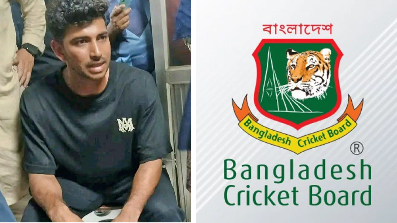 ক্রিকেটার নাঈম হাসান ও বিসিবির লোগো