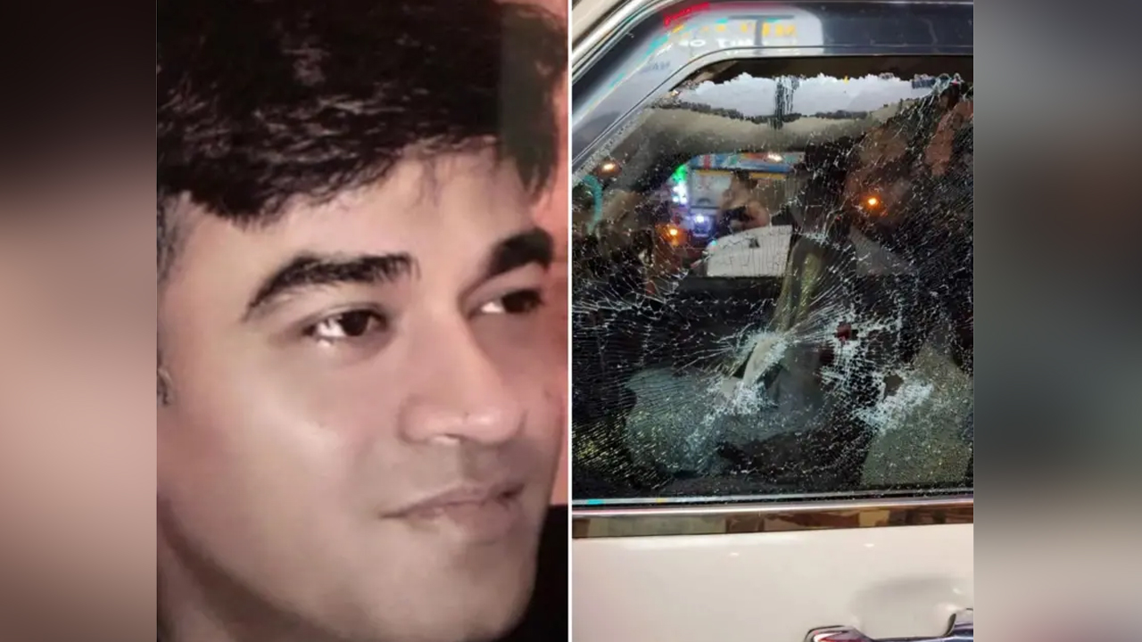 বাম দিকে- চন্দ্রনাথ রথ, ডানদিকে- হামলার সময় যে গাড়িতে ছিলেন তিনি