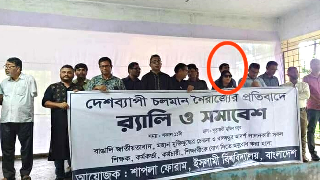 ৪ আগস্ট শেখ হাসিনার প্রতি সমর্থন জানিয়ে এবং আন্দোলনকে নৈরাজ্য দাবি করে অনুষ্ঠিত বিক্ষোভ মিছিলে দেখা যায় ওই শিক্ষকদের।